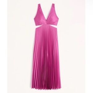 Abercrombie Satin Pleated Cutout Maxi Dress Fuchsia Pleated V-Neck Maxi Dress